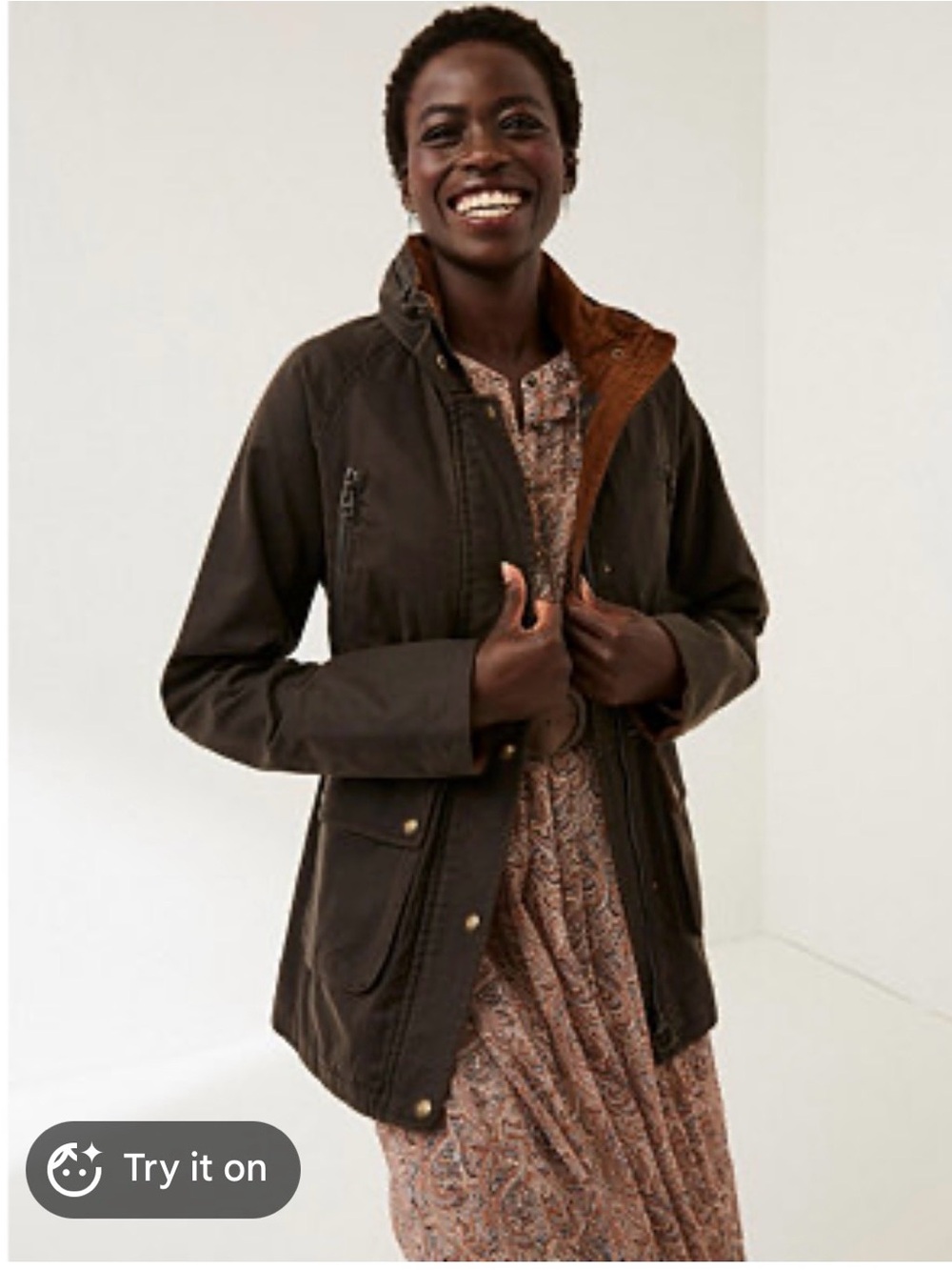 Fat Face Sussex  Dark Brown barn field Utility Jacket with gingham lining